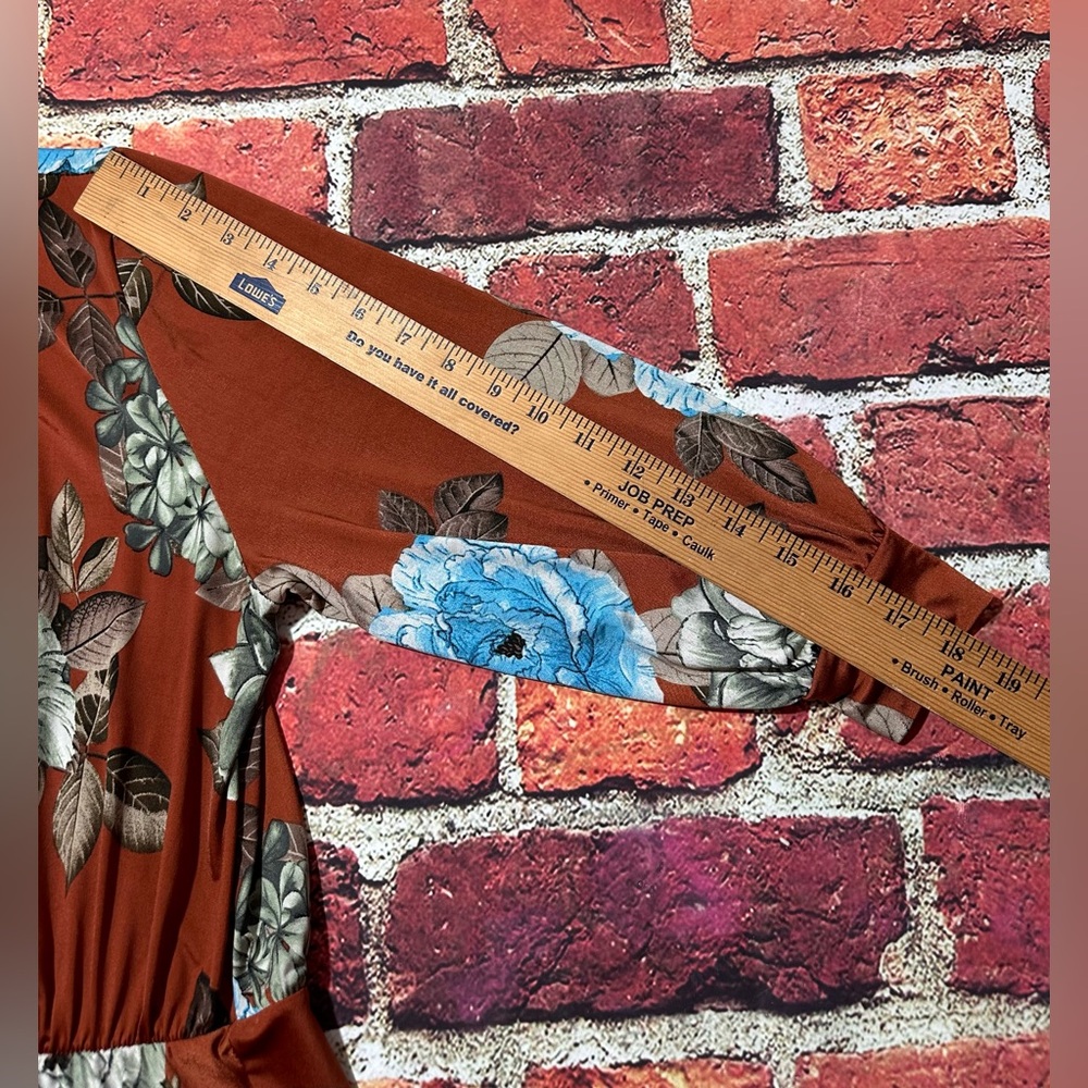 BURU DRESS WOMENS SIZE L TALL LONG BROWN BLUE FLORAL BOHEMIAN CHIC SOFT MAXI - Picture 12 of 14